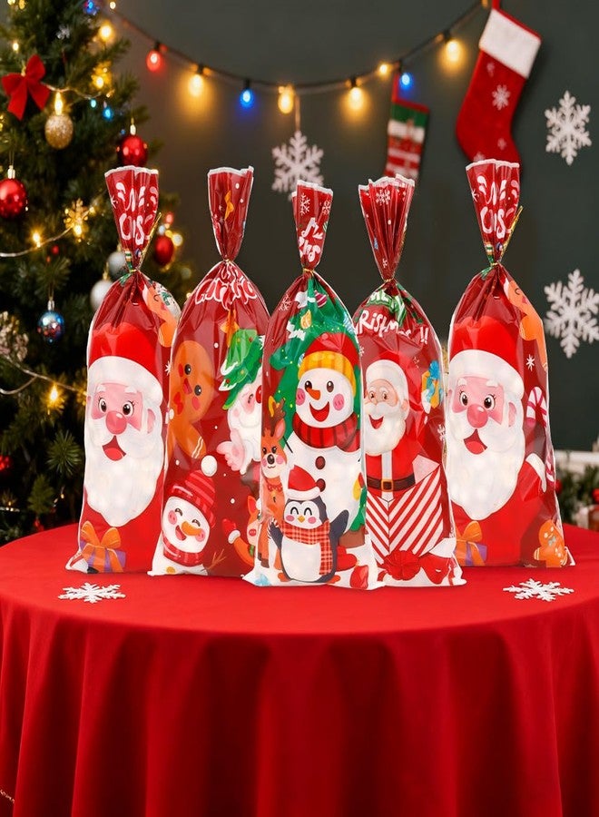Luktastic Christmas Treat Bags, 100Pcs Christmas Candy Bags, Red Santa Claus Xmas Cellophane Treat Bags with Twist Ties, Cellophane Gift Bag Cookie Bags Goodie Bag for Xmas Holiday Party Favors Supplies - Image 3